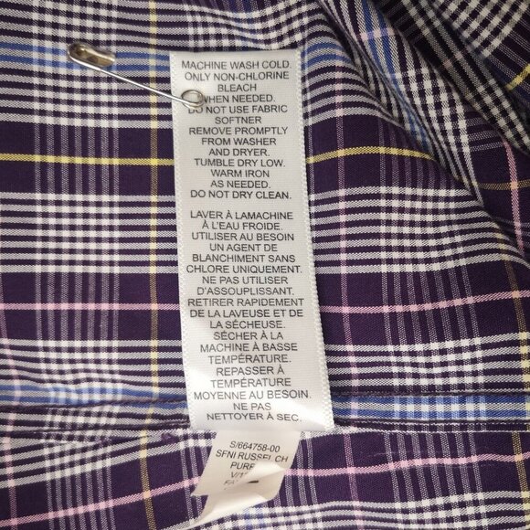 Banana Republic Men's Size Medium No Iron Slim Fit Purple White Blue Plaid Shirt - Picture 6 of 10